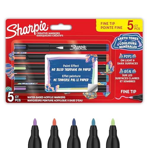 Sharpie Creative Marker Lot de 5 marqueurs de peinture acrylique | Tons terre | Marqueurs de peinture à base d'eau à pointe fine | Encre sans bavure écrit sur la plupart des surfaces | Fournitures