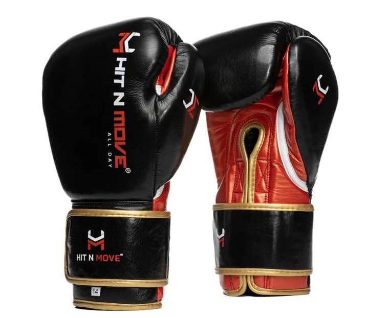 HIT N MOVE Pro Agility Boxing Gloves Hook and Loop, Boxing Gloves Men, Boxing Equipment (Black Origin, 16 OZ)