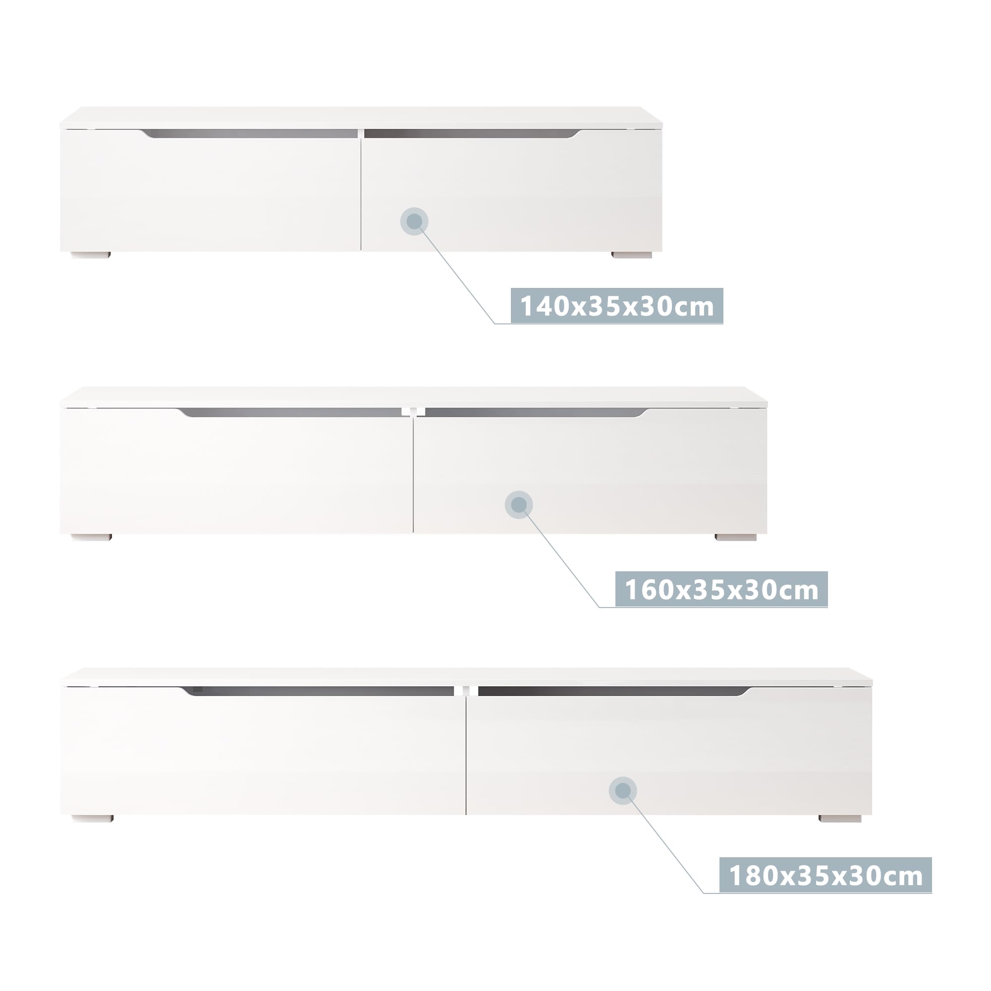 SIRHONA Meuble TV LED Blanc Laqué éclairage LED avec 16 Couleurs Ajustables, Plateau TV Haute Brillance, sur Pied ou Suspendu, pour Le Salon ou La Chambre à Coucher