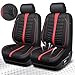 CAR PASS 3D Air Mesh Seat Covers for Car, Leather Car Seat Cover Front Seats,Breathable Foam Premium Leather Mesh Front Seat Covers Universal Fit for Cars Sedans Trucks Vans SUVs, Black Red