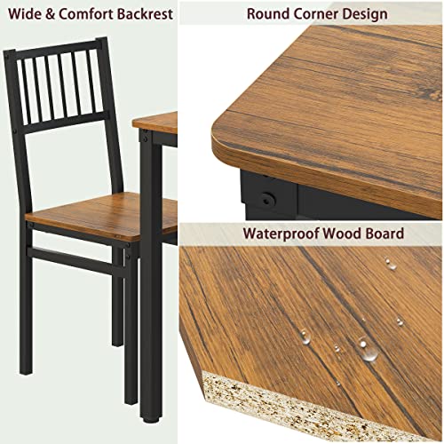 Image of Teraves Dining Table Set for 4 /Computer Desk,Kitchen Table with 2 Chairs and a Bench,Table and Chairs Dining Room Set 4 Piece Set for Dining Room (Teak, 110CM) / 43.31 inch