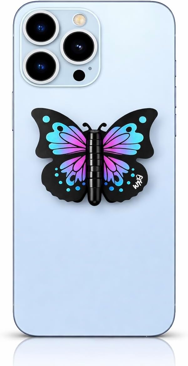 Cute Butterfly Phone Grip Socket – 3D Foldable Rotating Phone Holder with Fold-Style Finger Grip for iPhone, Android & Kindle (Lavender)