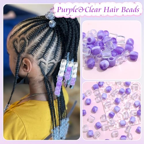 Cuentas de pelo moradas jumbo evitan enredos en trenzas y rastas infantiles pack decorativo 4