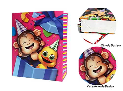 Image of Crackles Cartoon Animals Printed Paper Bags for Gifting Eco Friendly Gift Paper Bags with Handles (Pack of 12)
