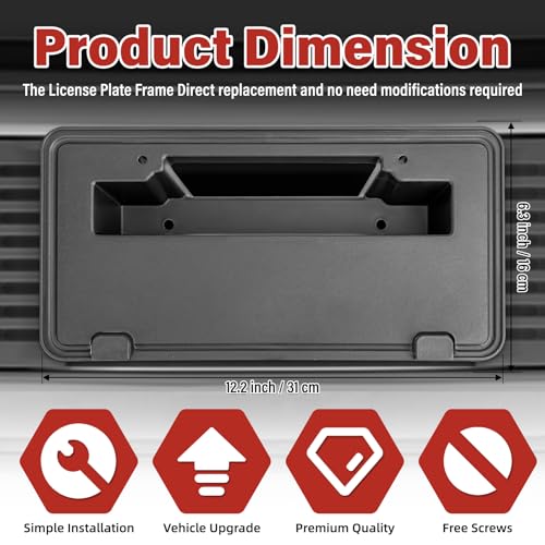 Image of License Plate Bracket Accessories for Ford F250 F350 F450 F550 Super Duty 2017 2018 2019, Front Bumper License Plate Holder Replacement Frame Black Mount, Easy Installation