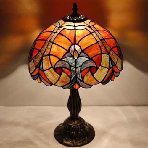Image of WERFACTORY Tiffany Lamp Red Liaison Stained Glass Table Bedside Lamp