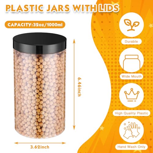 Image of Patelai 4 Pcs Plastic Jars Wide Mouth with Lids,32 Ounce,Black | Travel Size for Creams Oils, Clear Round Storage Cosmetics Containers, Leak Proof Screw on Lids for Makeup Beauty DIY