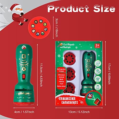 2 Pcs Christmas Torch Projector with 3 Discs 24 Images, Xmas Torch and Projector Slide Projector Torch Flashlight Projector for Kids Girls Boys Night Light Christmas Party Bag Fillers for Kids Games
