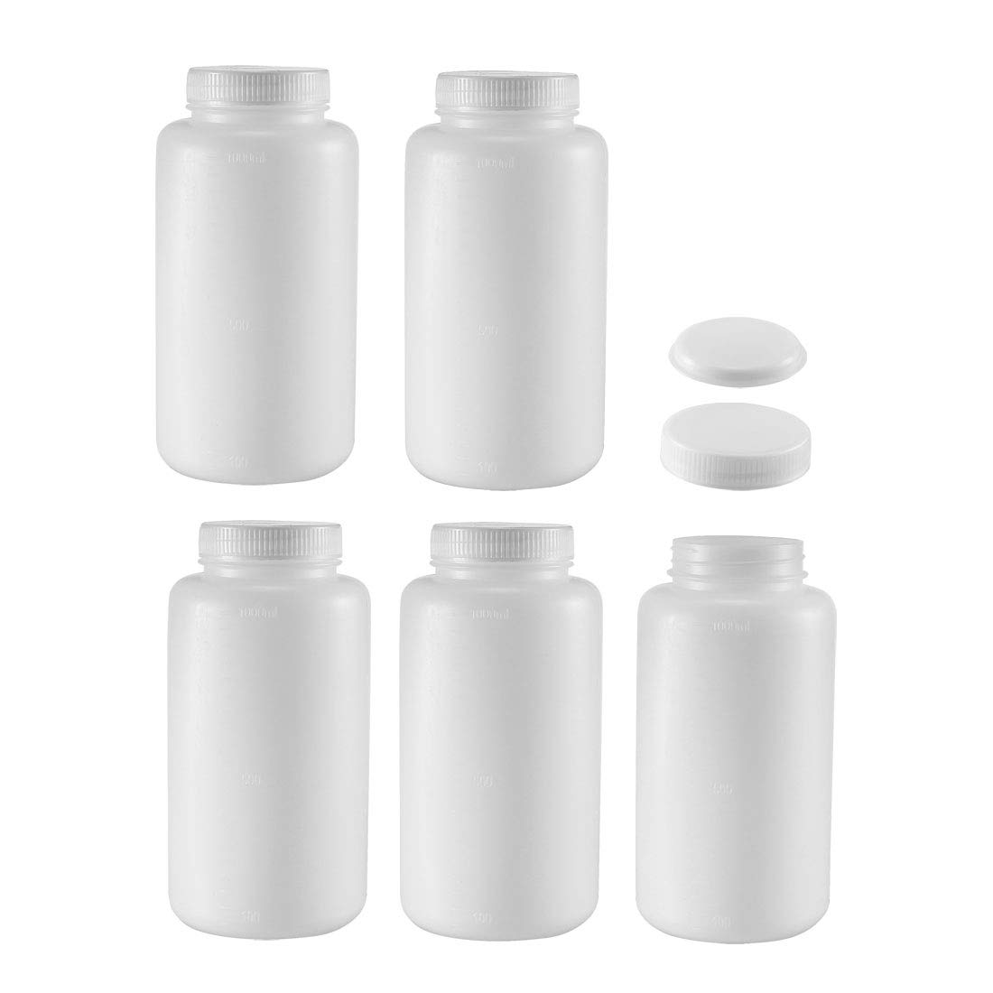 Sourcingmap - Botella de plástico para reactivo químico de laboratorio, con boca ancha, para sellar líquidos, contenedor de almacenamiento, 1000ml/34oz 5pcs
