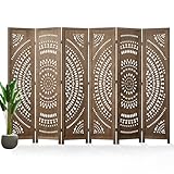 66.9Inch Folding Room Divider, 6 Panels Wood Carved Privacy Screens Free Assembled Freestanding Partition for Bedroom Home Office (Brown)