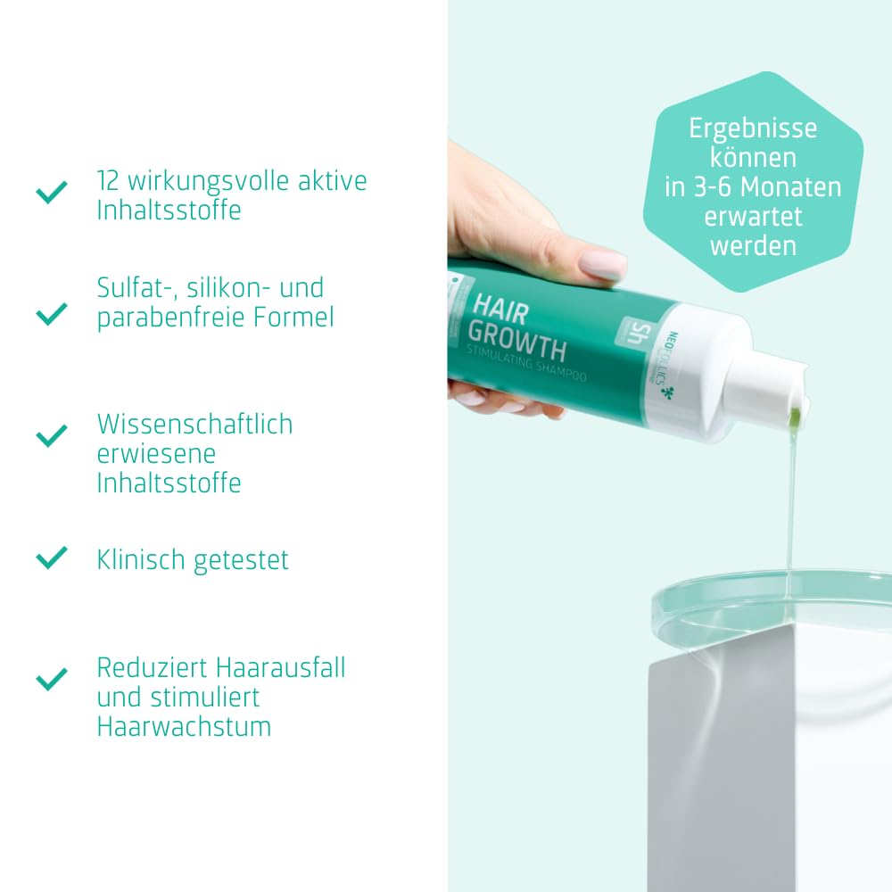 Neofollics - Haarwuchs stimulierendes Shampoo - Haarwuchsmoleküle + 7 Pflanzenextrakte und Arganöl - frei von Parabenen, Sulfaten und Silikonen