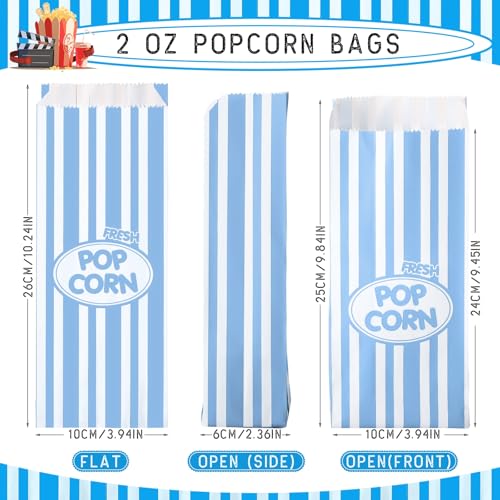 Image of Sherr 1000 Pcs 2oz Blue Popcorn Bags Bulk Retro Stripes Disposable Popcorn Bags for Circus Carnival Party Favors Movie Nights Birthday Party Event Supplies Machine Accessories(Light Blue)
