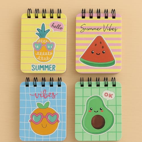 Image of Pocket-Size Notepad (Pack of 4) 100 pages, Mini Memo Pads for Daily Notes, Lists, Work & Journaling (7x12 cm) Notepad for Office - Fruit Fiesta