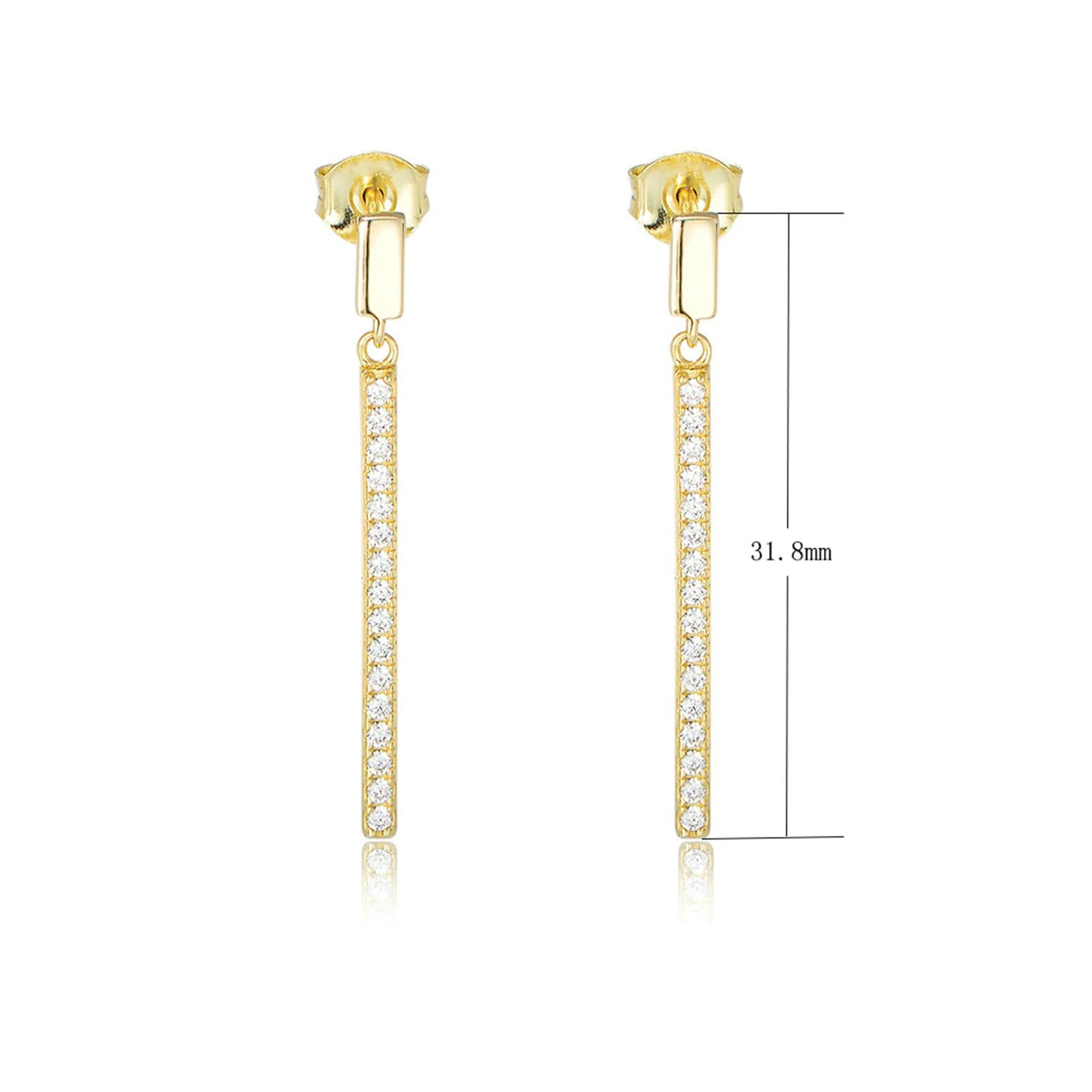 Złote kolczyki 750 585 375 z prawdziwego złota z zawieszką, damskie kolczyki z cylindrem z diamencikami, wiszące, bez niklu, dla alergików