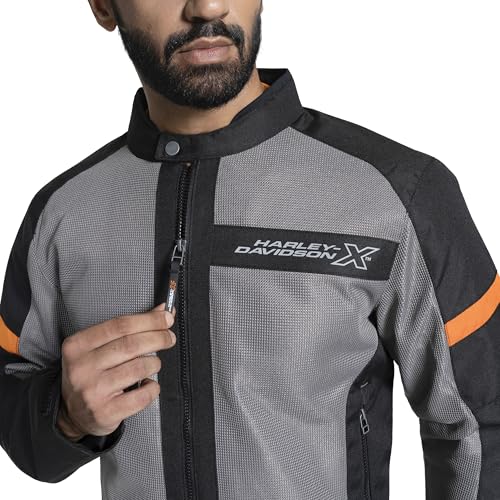 Image of HARLEY-DAVIDSON X UrbanX Edge Riding Jacket for Men | 100% Polyester with Breathable Mesh Lining | Protector Compartments for Elbow, Shoulder & Back | Comfortable & Stylish Motorcycle Jacket