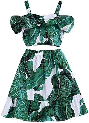 Image of Kids Baby Girls Outfits Floral Ruffle Off Shoulder Crop Tops + Bowknot Denim Shorts Skirt Set Toddler Summer Clothes