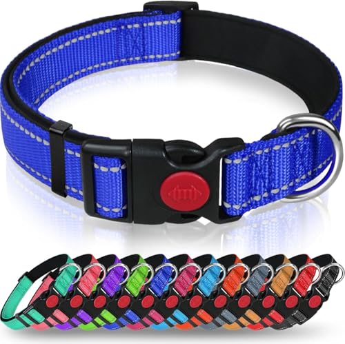 Taglory collare per cani, Imbottito Nylon Regolabile Traspirante Riflettente Collari per Cani di Taglia Media, Blu Scuro