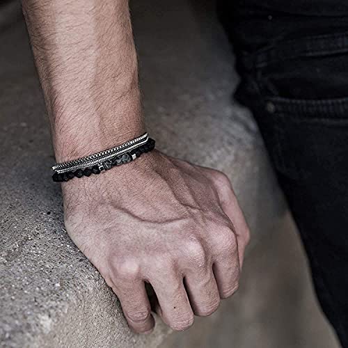 Bracelets For Men - Set Of 2 Bracelets For Men - Men's Bracelets - Men's Beaded Bracelet - Set Of Stainless Steel Cuff Chain Layered Bracelet And Gemstone Bracelet - Men's Jewelry #TOP3