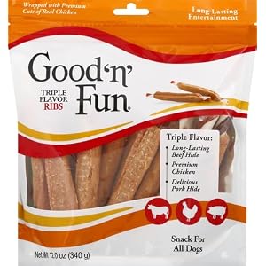 Good ’n’ Fun Triple Flavor Ribs, Rawhide Snack for All Dogs Good ’n’ Fun Triple Flavor Ribs, Rawhide Snack for All Dogs