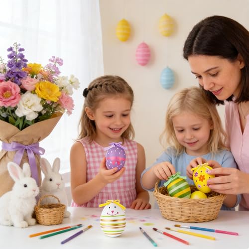 Sifxouped 48 Stück Ostereier zum Aufhängen,Bunte Ostereier Plastik,Hängdeko für Ostern,Plastik Eier ls Dekoration für Sträuße und Zweige zur Osterzeit