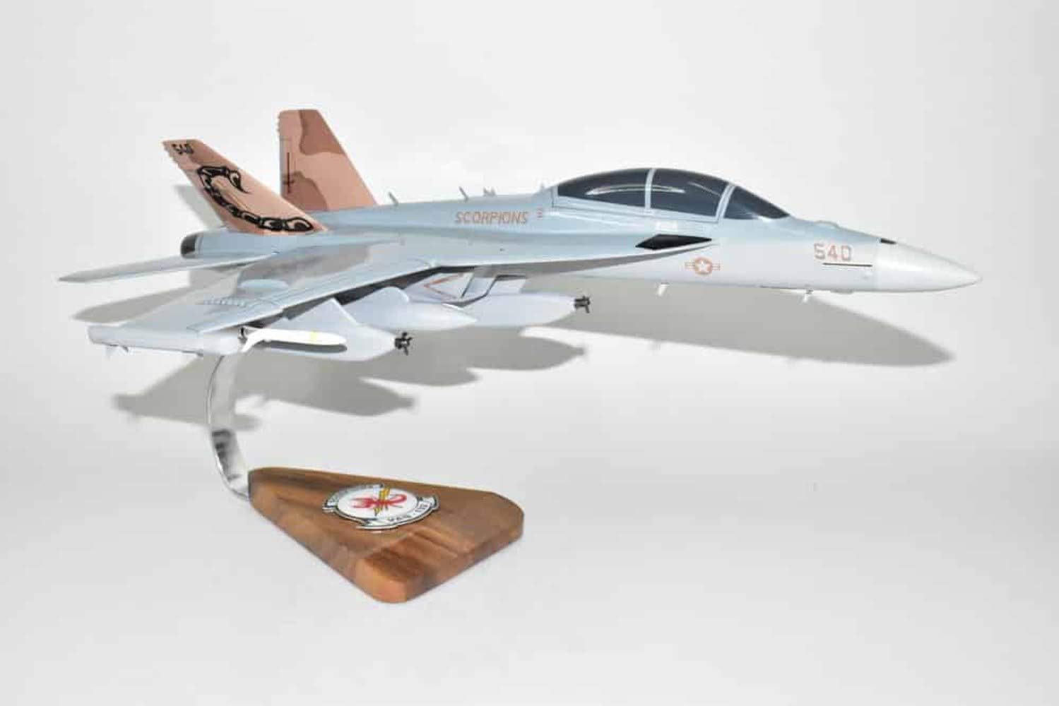 VAQ-132 Scorpions 2011 EA-18G Growler Model, Navy, 1/40th (18") Scale, Mahogany
