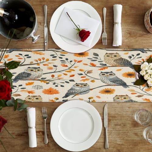 Chemin de table chouette et oiseau mignon floral 33x183 cm pour decoration de table de salle a manger - 5