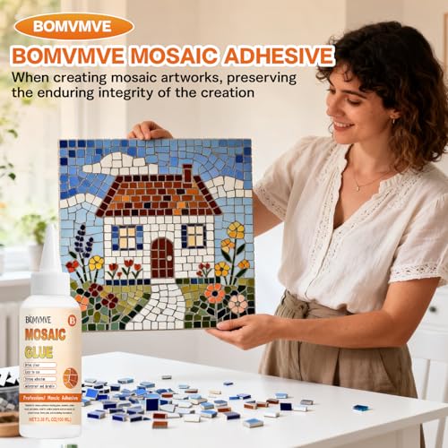 BOMVMVE 200ml Mosaikkleber - Transparenter Mosaikkleber Wasserfester & Schnelltrocknender, Hochklebender Mosaik Kleber, geeignet für Glas, Keramik, Kunststoff und Steinoberflächen