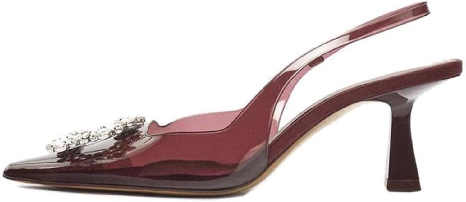 keleimusi Clear Slingback Heeled Shoes for Women Crystal Rhinestone Pointed Toe Wedding Kitten Heels Sandals Shoes