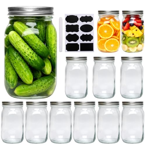 Accguan 33oz Glass Jars with Regular Lids, Mason Jar With Airtight Lids, Clear Glass Jar Ideal for Jam,Honey,Shower Favors,Wedding Favors, 12pack