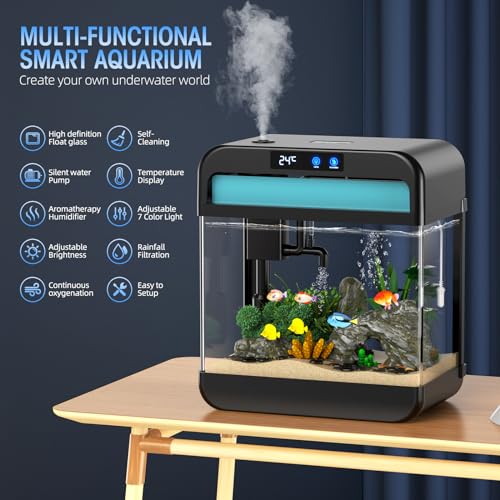 JPHYLL Aquário de peixes de 7 litros com umidificador de luz de loop automático de 7 cores, bomba si