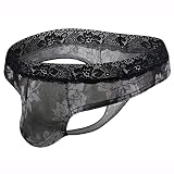 LUNULE Herren Strings Sexy Transparentes Spitze Tanga Perspektiv Thongs mit Bulge Pouch Bequeme und Atmungsaktive Höschen für Männer Erotische String Sport Basic Dessous Herren Enganliegend Slip