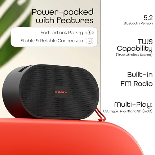 Image of E GATE Atom S21 Bluetooth Wireless Speaker with Phone Stand | 5W | 52mm Driver, Bluetooth 5.2 | TWS Pairing, FM Radio, USB & mSD Card Support | Up to 10 Hours Playtime Portable Speaker (Black)