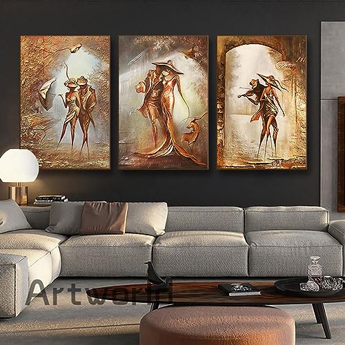 Peinture abstraite rétro pour salon moderne déco murale élégante 50x100cm