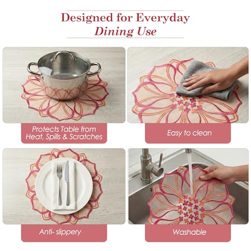 Image of Kuber Industries 4 Pcs Set PVC Round Side Table Mats | Reusable Dining Table Mat for Party, Wedding and Family Functions | Multi Leaf Design - Golden