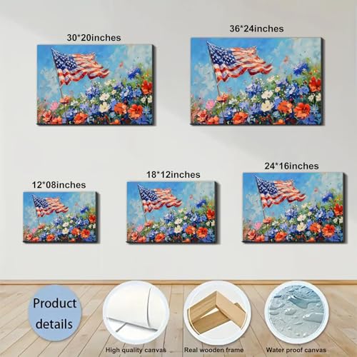 Image of Framed 4th of July Fireworks Wall Art, Patriotic USA Canvas Art Pictures, American Flag Wall Decor, Made in USA Ready to Hang for Living Room Bar Patio