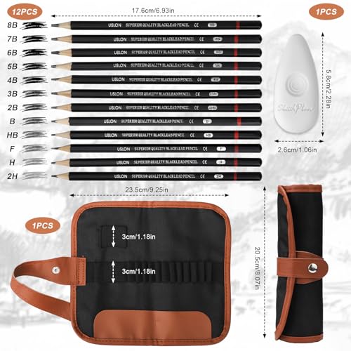 12 Stück Zeichenstifte, mit Stifterolle und Radiergummi, Zeichenset, Skizzenstifte 2H H F HB B 2B 3B 4B 5B 6B 7B 8B, Zeichensets für Künstler, Erwachsene, Zeichnungen, Skizzieren Liebhaberin