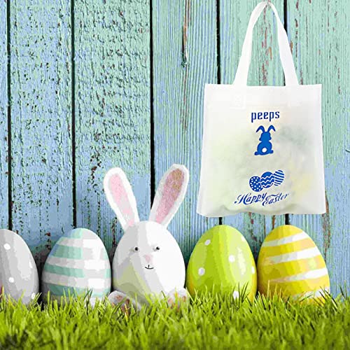6 Pack Easter Basket Bags Easter Egg Bunny Gifts Happy Easter Rabbit Peeps Non-Woven Tote Bag With Handles Easter Egg Hunt Supplies For Kids Students #TOP2