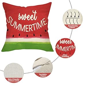 Sweet Summer Time Decorative Throw Pillow Cover, Red Watermelon Sign Cushion Case Seasonal Rustic Home Decorations, Green Farmhouse Square Pillowcases Cotton Linen Decor for Sofa Couch 18 x 18 Sweet Summer Time Decorative Throw Pillow Cover Red Watermelon Sign Cushion Case Seasonal Rustic Home Decorations Green Farmhouse Square Pillowcases Cotton Linen Decor for Sofa Couch 18 x 18
