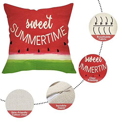 Sweet-Summer-Time-Decorative-Throw-Pillow-Cover-Red-Watermelon-Sign-Cushion-Case-Seasonal-Rustic-Home-Decorations-Green-Farmhouse-Square-Pillowcases-Cotton-Linen-Decor-for-Sofa-Couch-18-x-18 Sweet Summer Time Decorative Throw Pillow Cover Red Watermelon Sign Cushion Case Seasonal Rustic Home Decorations Green Farmhouse Square Pillowcases Cotton Linen Decor for Sofa Couch 18 x 18
