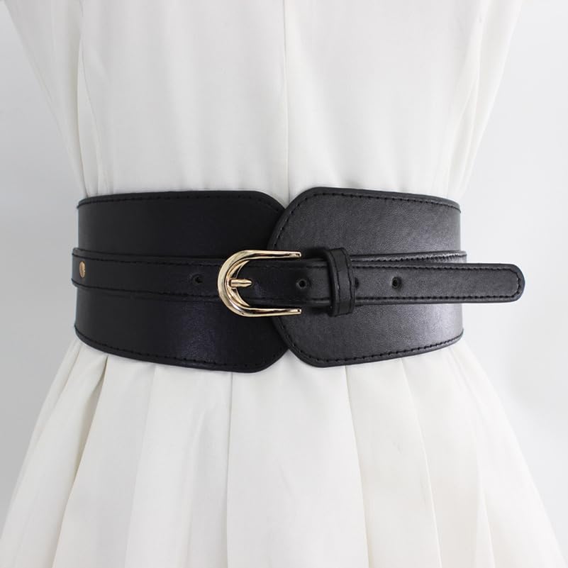 Image of Shining Diva Fashion Leather Belts for Women and Girls Stylish Wide Waist Belt for Dresses (16719LB) Black
