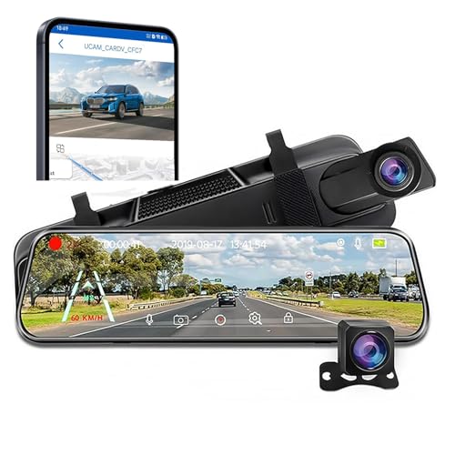10'' Rear View Mirror Camera for Tesla Semi Tesla Robotaxi, Dash Cam Front and Rear for Car, 170° Wide Angle, 24H Parking Mode, Full Touch Screen Loop Recording, B 2K+1080P+WiFi