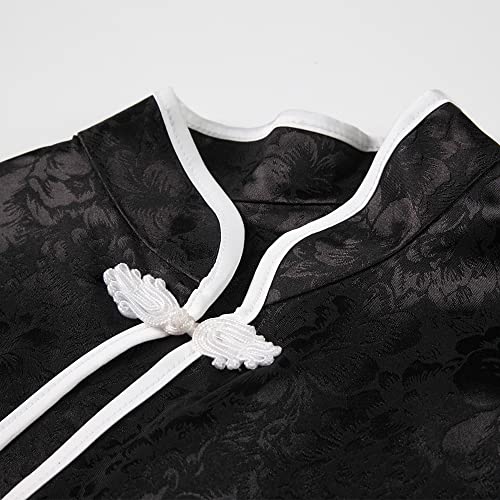 Traje feminino sexy Cheongsam lingerie chinesa cosplay perspectiva vestido, preto, tamanho único