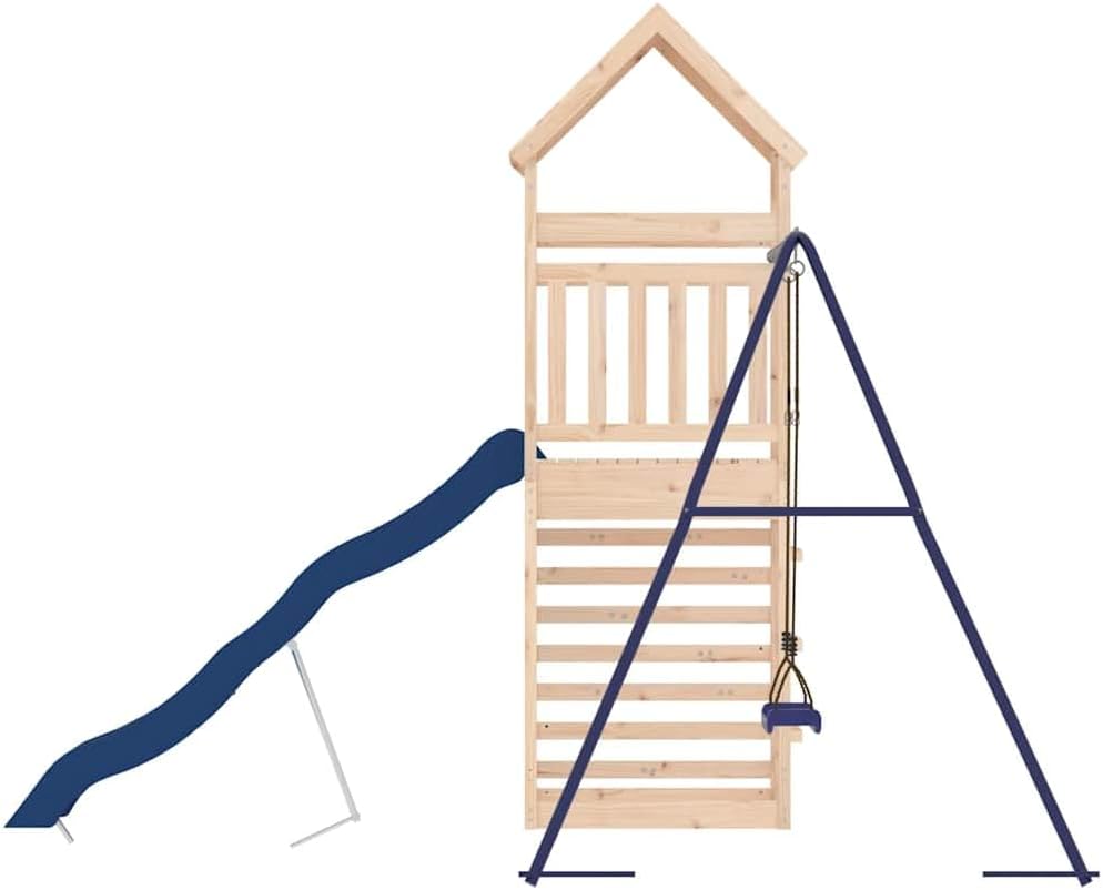 Outdoor Playset Pine Solid Pine Wood Large Durable Rustic Style Playset with Wavy Slide and Swing Set for Backyard Accommodates 6 Kids