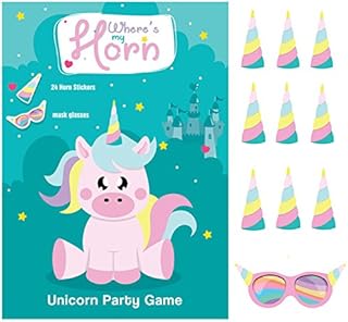 Happium Party Games for Kids Pin the Horn on the Unicorn Unicorn Party Supplies Favours for Girls Unicorn Games Unicorn Gifts Set Pin the Tail Party Games for Birthday Kids Party Games