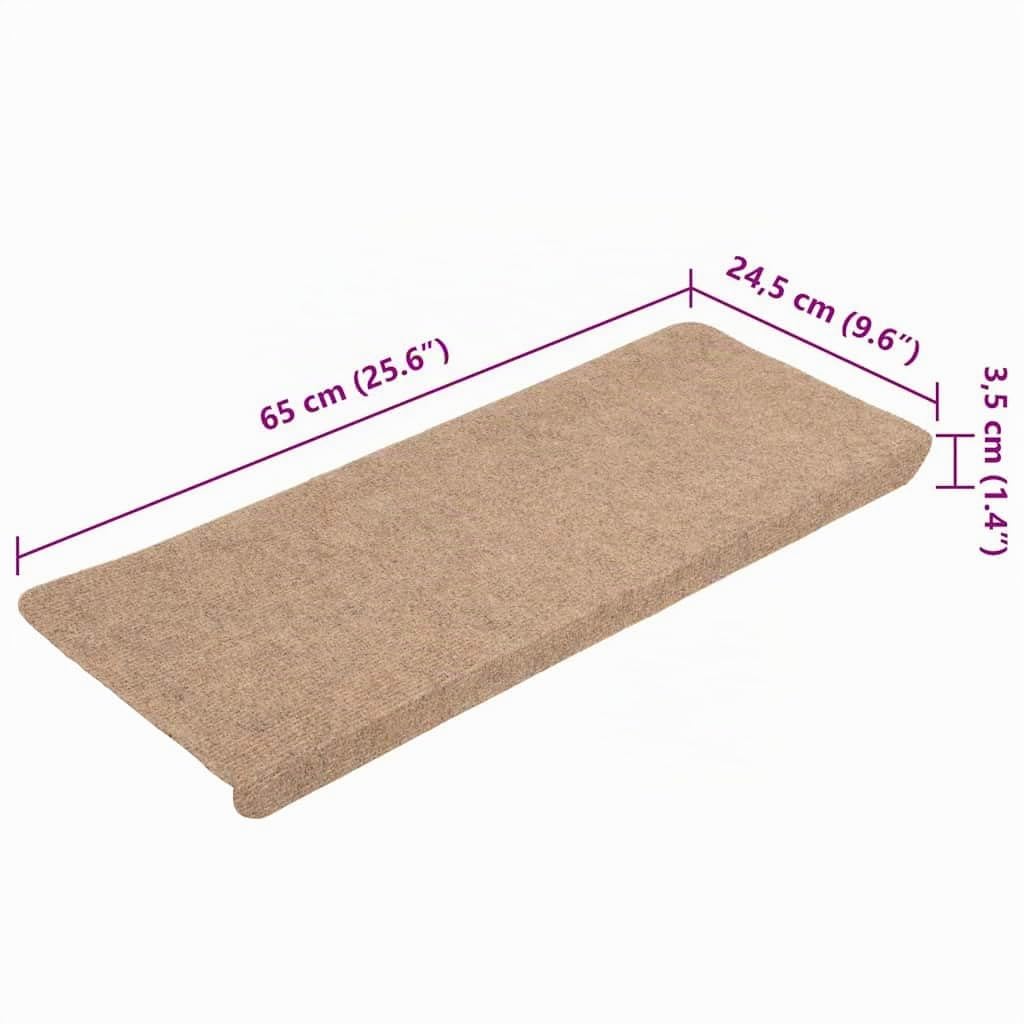 vidaXL Alfombrilla Autoadhesiva de Escalera 15 uds, Alfombra Antideslizante, Protector Amortiguación de Peldaño, Tela Beige 65x24,5x3,5 cm