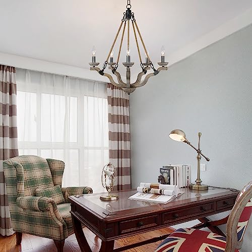 Knwzvc Wood Chandelier,5-Light Vintage Chandelier,Rustic Rope Pendant Light Fixture For Dining Room Living Room Bedroom Foyer Bedroom #TOP1
