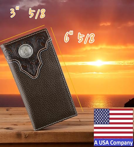 Image of F&L CLASSIC Men's RFID Vintage Look Genuine Leather Long Bifold Wallet Checkbook Wallets,brown,240-81