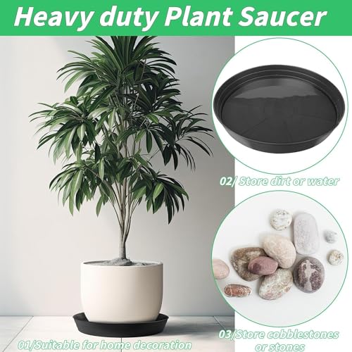 16 Pack Plant Saucer Bulk 12 inch, 2\" Large Deep Heavy Duty Plant Saucers, Garden Plastic Plant Drainage Trays for Indoors Outdoor, Pot Tray for Planter, Black