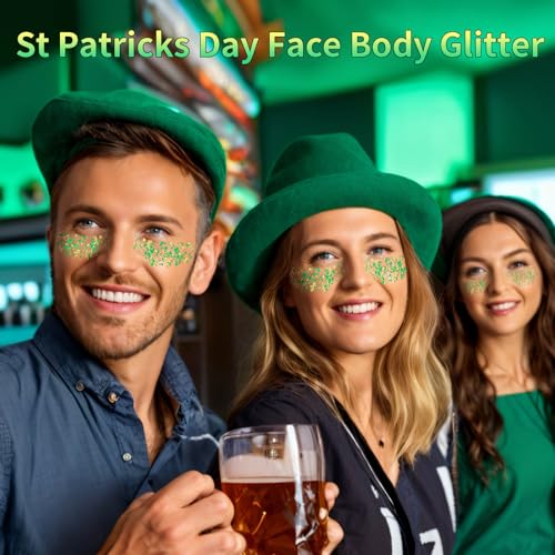 St Patricks Day Accessories Green Face Glitter Gel,Mardi Gras Gold Hair Glitter Green Face Paint St Patrick's Day Outfit for Women,Carnival Body Glitter Sparkling Festival Face Glitter Makeup - Image 6