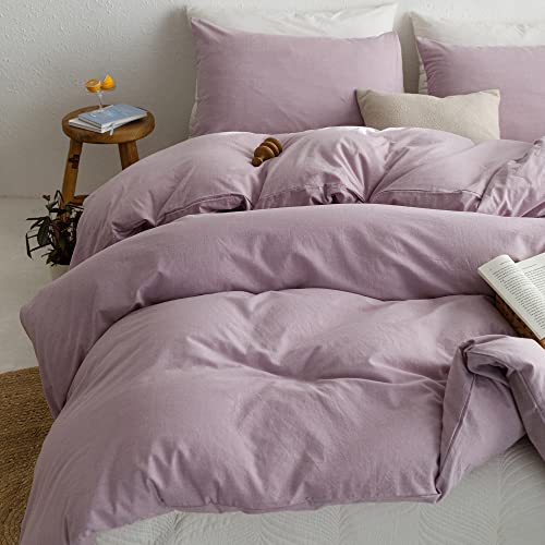 Image of ECOCOTT Light Purple Duvet Cover Queen Size - 100% Washed Cotton Durable Soft Comfy Duvet Cover Set, 3 Pieces Duvet Cover with Zipper Closure (Light Purple, 90''x90'')